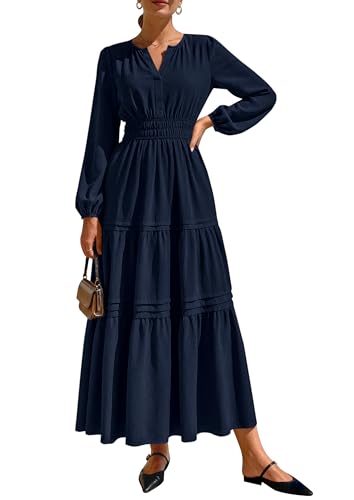 PRETTYGARDEN Women's 2026 Elegant Maxi Dresses Long Sleeve V Neck Flowy Pockets Casual Modest Dress...