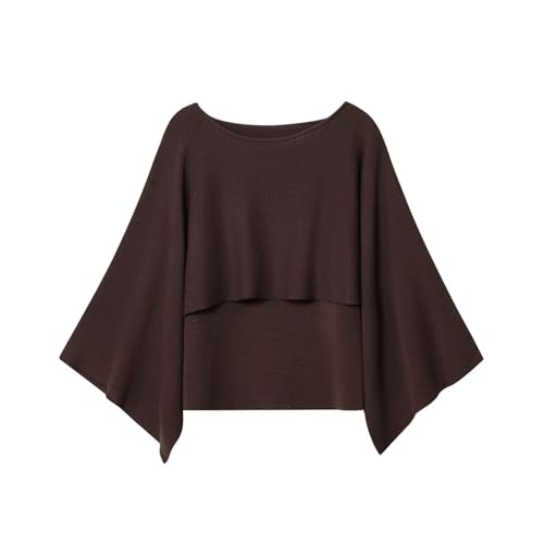 Women's Fall Russet Sweater Cape Sleeve Layered Decorative Knit Casual