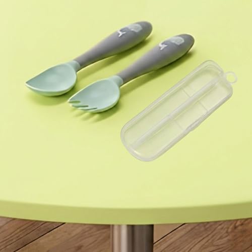 Image of Hian Baby Spoon & Fork Set with Travel Case | BPA Free TPA Soft Flexible Handle | Toddler Training Utensils for Self Feeding | Safe Baby Feeding Set for 6-36 Months(Green,Pack of 2)