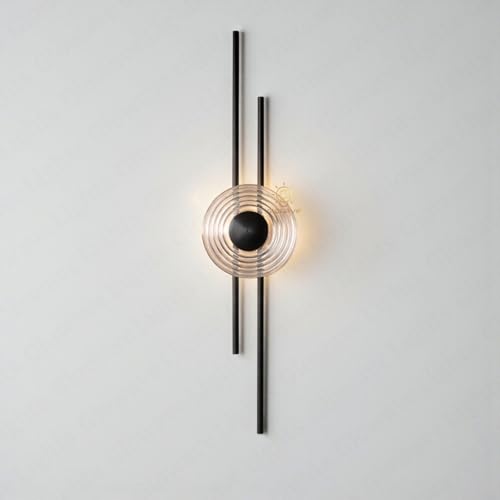 Image of Glowave Modern Black 600mm Metal Rod Sconce with Textured Glass Shade Wall Light - Tricolor (746 /BK)