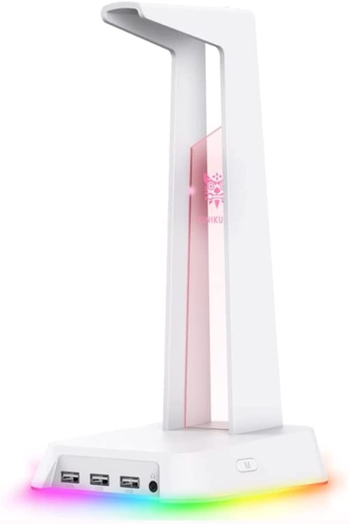 Supporto per Cuffie Supporto per Cuffie da Gioco RGB Supporto per Display da Tavolo per Cuffie per Computer Logo Luminoso con 3 USB Headphone Stand(White)