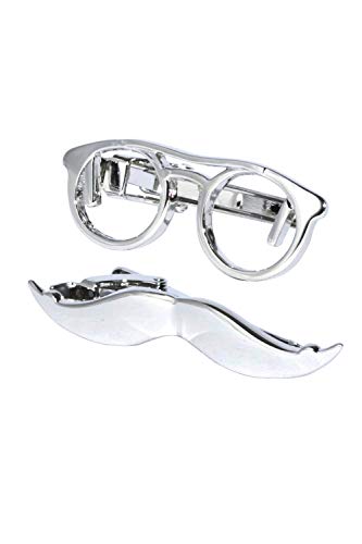 [イモクリコ] Imocrico 遊び心満点 ネクタイピン メガネ ヒゲ セット タイピン ビジネス 社会人 (シルバー ボストン＋ヒゲ)