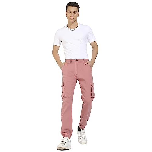Image of CAHOOT Men's Cuffed Hem Cargo Trousers for Casual Wear | 6 Pockets | Regular Fit | Button Closure | Cotton Poly Cargo Pant Crafted with Comfort Fit for Everyday Wear