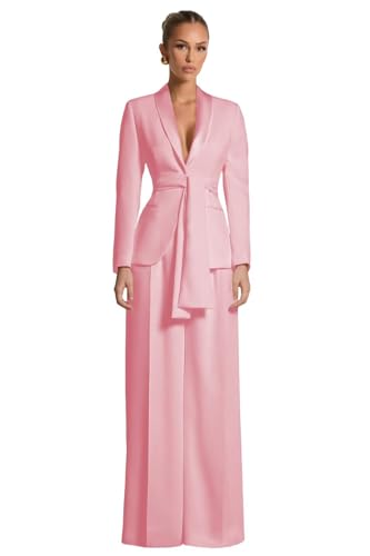 Elegant White Women's Pant Suit with Shawl Collar and Belt - Image 5