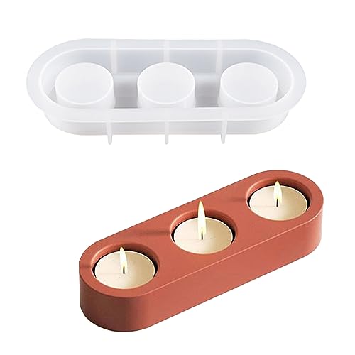 YEJAHY Silikonform Kerzenhalter,Beton Kerzenleuchter Drei Löchern Kerzenhalter Gießform,DIY Zement Kerzenhalter für Kerzenständer Kunst Heimdekoration