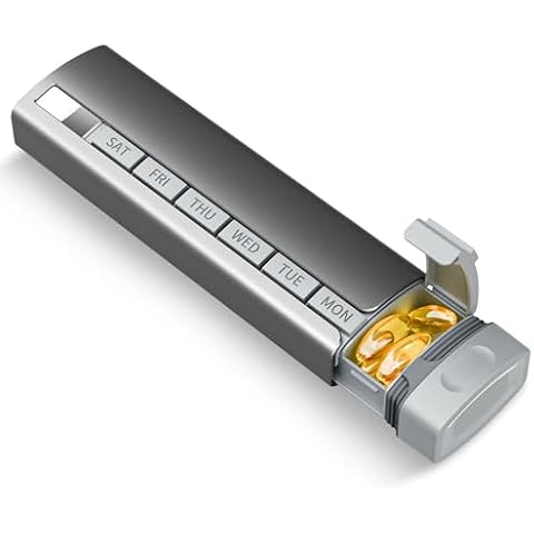 Weekly Pill Organizer 7 Day, Travel Betife Upgrade Premium Aluminum Alloy Daily Pill Box 7 Day, Pill Case, Cute Pill Holder to Hold Vitamins, Medicines, Pills, Supplements (Grey) Cover