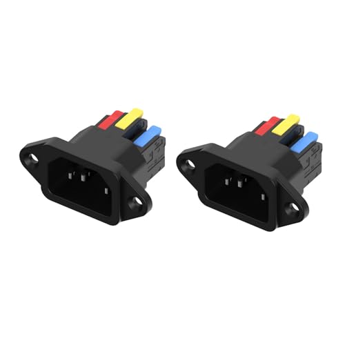 Leloco 2 Stück C14 Kaltgeräte-Steckverbinder Buchse 3-polig Snap-In/Clip-On IEC Panel Einbau 10A 250V Schwarz Kein Löten erforderlich Ersatz für PC Netzteil Geräte