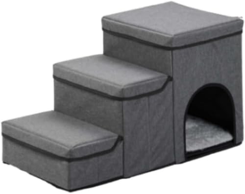 KOKUMON 犬のおもちゃプレゼント ペットスロープ 犬用 階段 犬用ボード ペット用 ペット 犬の足台 ファスナー付き 防滑 ベッドサイド用 小型犬 高齢犬 けがを防ぐ 3段 折りたたみ可能