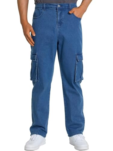EDITCOZY Men's Cargo Jeans Elastic Waist 6 Pockets Loose Fit Carpenter Jeans Straight Leg Relaxed Fit Pants