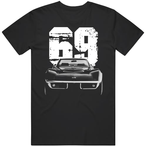 1969 C3 Corvette Front View with Year Silhouette Vintage American Muscle Car T Shirt