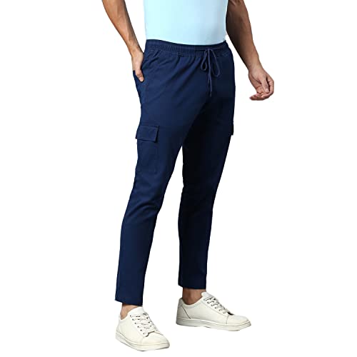 Image of Hubberholme Men's Regular Fit Cotton Trousers, Ankle Length Elastic & Drawstring Waist Cargo Chinos