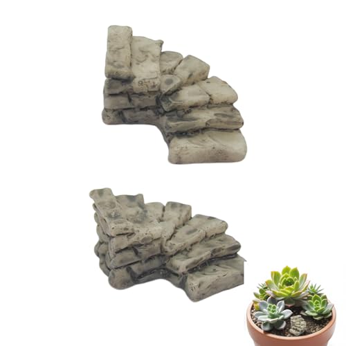 YAFIYGI 2Pcs Fairy Garden Stairs Miniature Bridge Accessories Outdoor Waterfall Features with Stepping Stones Miniature River Pond Pathway Furniture Stuff to Create Your Own Miniture Scene