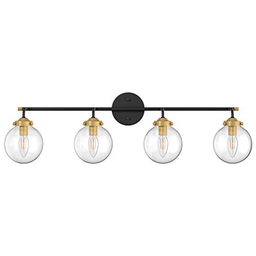 Ralbay Rustic Industrial Wall Light Fixture 4-Light Clear Glass Vintage Bathroom Vanity Lights Over Mirror, Black/Golden Modern Vanity Light for Bathroom (Exclude Bulb)