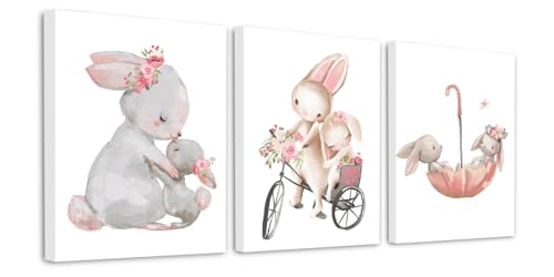 Zamety 3 Pièces Tableau Cadre Animaux Chambre Bébé, Lapin Affiche Decoration Murale, 21x30cm Poster Décoration Chambre Bébé, Tableau Decoration Murale...