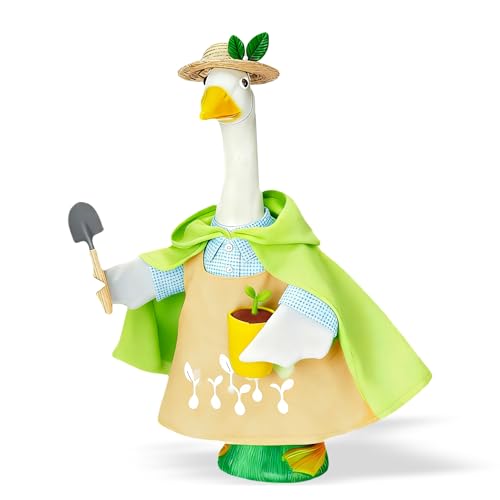 Terreva Gardener Porch Goose Outfits Spring Goose Outfit Cute Lawn Porch Goose Clothes Fits 23" Cement Plastic Goose Statue for Outdoor Garden Yard Patio Art Decor(Spring Sower)
