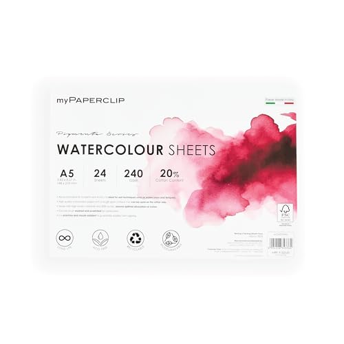 Image of myPAPERCLIP Pigmenta - A5 Watercolor Paper | 240 GSM, 24 Sheets, 20% Cotton | Cold-Pressed & Acid-Free | Suitable for Both Wet & Dry Painting |