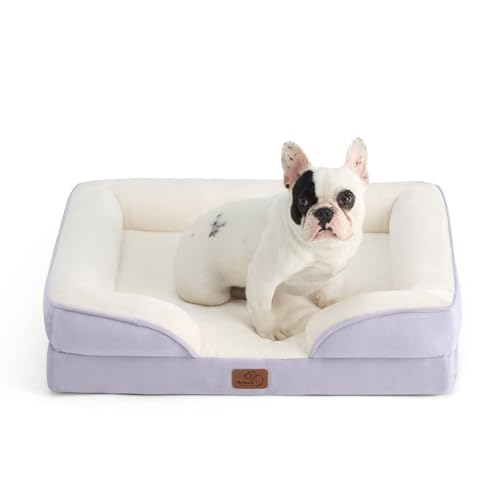 Image of Bedsure Orthopedic Dog Bed Medium Size Dogs - Washable Medium Dog Cat Bed Waterproof, Comfort Pet Couch Sofa with Washable Removable Cover, Pets Bed with Nonskid Bottom, Lavender, 28 inch
