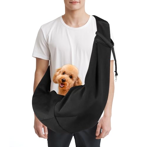Cooja Bolso Bandolera para Perros Pequeños, Transportin Perro Bolsa para Mascotas con Correa de Hombro Ajustable Sin Mano Caminando Exterior Viajar, Negro