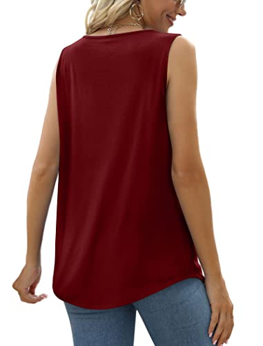 Image of Saloogoe Summer Tank Tops for Women Loose Fit Pleated Square Neck Sleeveless Tops Curved Hem Flowy