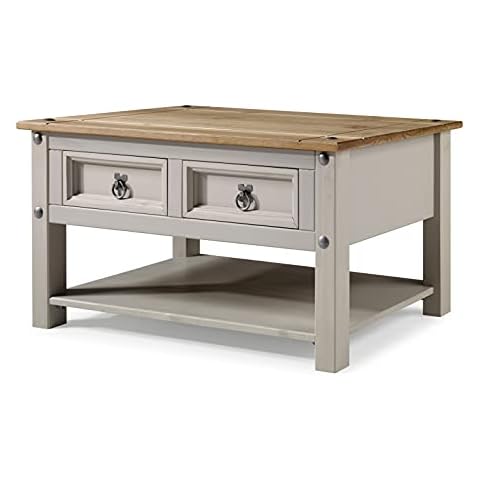Corona Grey Wax Coffee Table with 2 Drawers & Shelf Cover