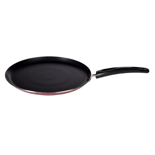 Image of nolta PS Flat Tawa Pan (22cm) ISI Certified Cookware, 1yr Replace-Guarantee | Small Induction Compatible Non-Toxic PFOA-Free Non-Stick Coating Pan (Maroon)