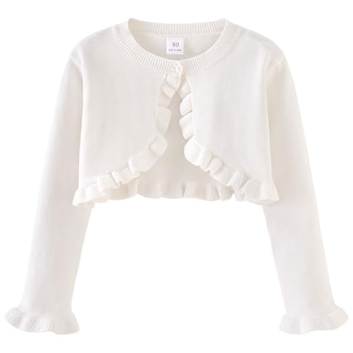 Girls Kids Bolero Cardigan Sweater Cute Ruffle Design Long Sleeve Button Knit Shrug Cropped Cover Up Jacket Tops