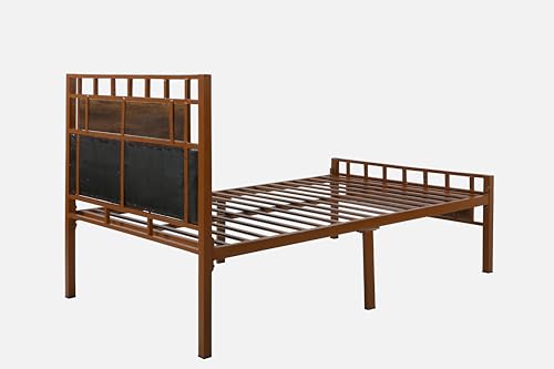 Image of Orvo Metal Single Size Bed Without Storage | Wrought Iron Single Bed with Headboard & Footboard| Sturdy Powder Coated Platform Cot for Bedroom, Living Room, (Orvo Brown)