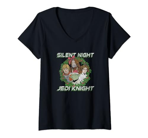 T-shirt Star Wars Noël col V pour femme avec motif couronne Jedi