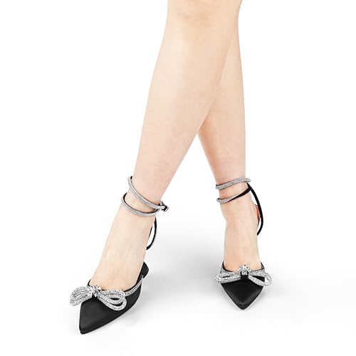 Zzheels Women Bowknot Clear Heels Crystal Slingback Sandals Lace-up Shoes for Party Dating3