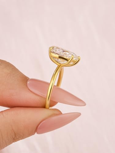 Maxinejewelry 4.0 Carat Pear Cut Lab-Created D Color VVS1 Moissanite Ring, S925 Sterling Silver Engagement Ring for Women (Yellow Gold, 4.5) - Image 5