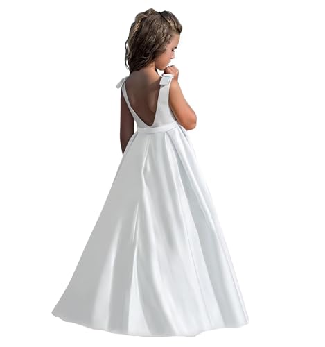 V-Back Satin Flower Girl Dress Girls Junior Bridesmaid A-Line Wedding Dress First Communion Maxi Dress for Pageant2