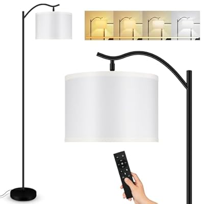 BoostArea Floor Lamp for Living Room,Arc Floor Lamp with Remote Control,Stepless Dimmable Brightness & Colors Temperature 2700k-6500k,Modern Standing Lamp for Bedroom Study Room Office,White