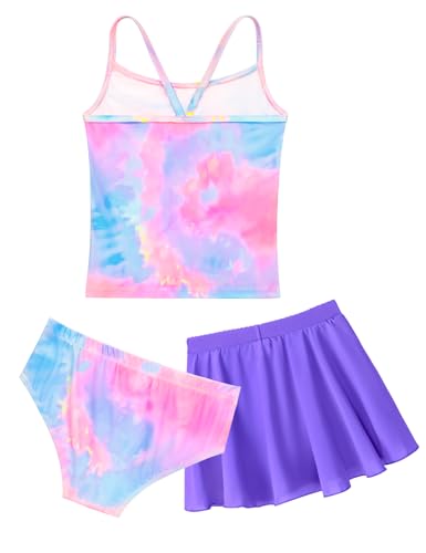 Image of Girls Swimsuit 3 Piece Sleeveless Bathing Suit Sets with Skirt Swimwear Rash Guard for Kids Beach UPF 50+ Sun Protection