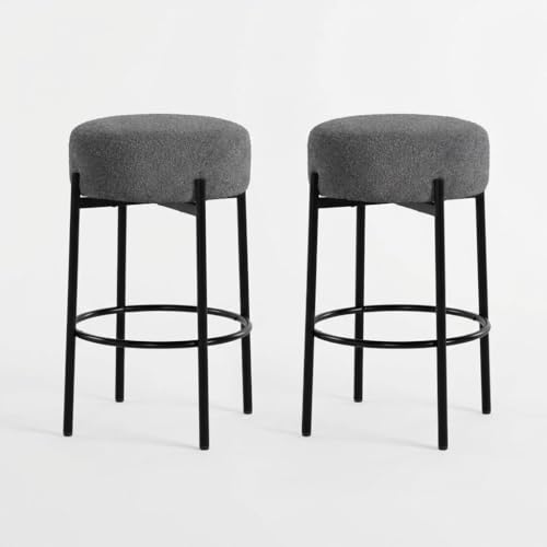 Butacos redondos IDEALHOUSE de 24", set de 2 unidades, estilo minimalista moderno con asiento suave de lana y patas metálicas sin respaldo para isla de cocina, bar o comedor miniatura 1