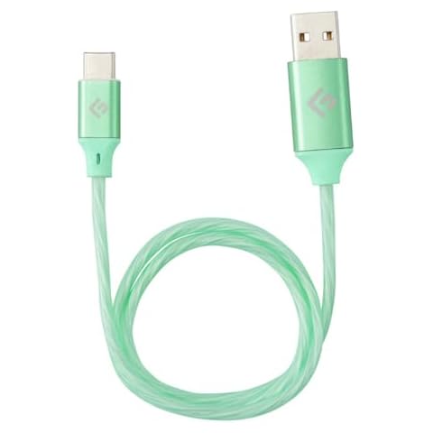 FLOATING GRIP LED USB C Charging Cable, 0.5M/1.5FT 3A Light Up Type c Fast Charging Cable with Data Sync, Compatible with PlayStation, Xbox & More (Green) Cover