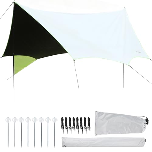 Camping Tarp with Poles Hammock Rain Fly Waterproof & Lightweight Tent Tarp Car Awning Sun Shelter Canopy Camping Tent Canopy for Outdoor Party Picnic
