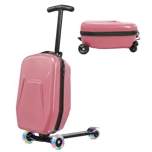 Lavoker 20' Hardshell Scooter Suitcase for Kid & Adult Foldable 2 in 1 Ride on Carry on Travel Trolley Scooter Luggage With Wheels