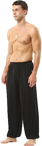 HOEREV Men's Super Soft Modal Spandex Harem Yoga/ Pilates Pants, black, X-small - Thumbnail 2