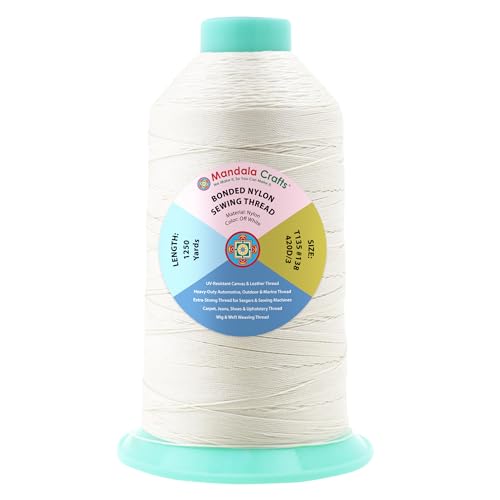 Mandala Crafts Size 138 420D T135 Off White Bonded Nylon Thread, 1250 YDs