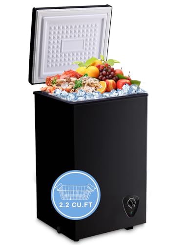 Image of Chest Freezer Small Deep Freezer Black 2.2 Cu.Ft Free-Standing 7 Temperature Control and Removable Basket Open Deep Freezer Energy Saving Apartment Kitchen