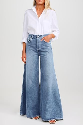 Cicy Bell Womens Baggy Wide Leg Jeans High Waisted Boyfriend Loose Fit Bell Bottom Stretchy Denim Pants with Pockets4
