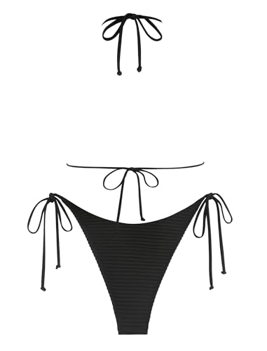 Image of ZAFUL Bikini Sets for Women Halter Bow Decor Tiny Floral Gingham Print Swimsuit Tie Side 2 Pieces Bathing Suit