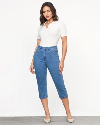 GRAPENT Capri Jeans for Women High Waisted Stretchy Denim Capris Front Seamed Cropped Skinny Slim Fit Jeans with Pockets4