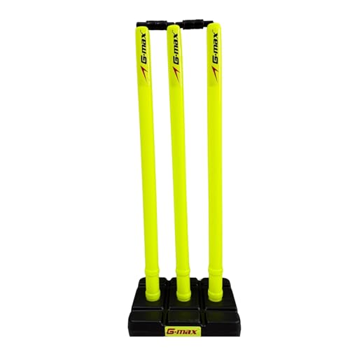 Image of G-Max Cricket Wicket Set - 30 Inch Plastic Stumps with Stand & Bails | Durable Cricket Wickets for Ground, Match, Tournament, Practice | Standard Size Cricket Kit for All Ages (Neon Green)