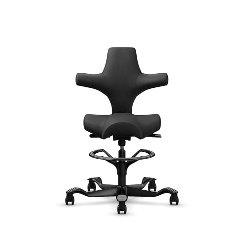 Image of HAG Capisco Sit to Stand Chair-Black Frame-Upholstered Midnight Black-with Foot Ring