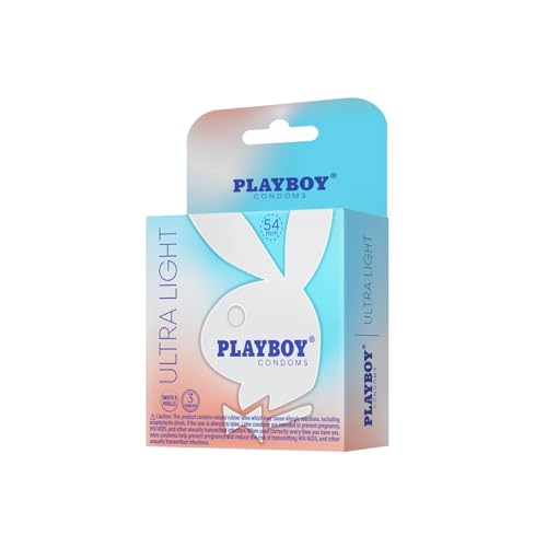 PLAYBOY Ultra Light, Natural Feel Smooth Premium Latex Lubricated Condoms, Flavorless, 3 Count