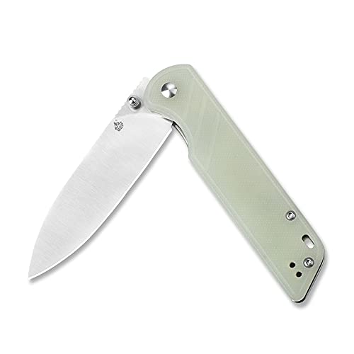 Qsp Edc Folding Pocket Knfe, D2 Blade, 4" G10/Micarta Handle, Left And Right Handed Thumb Stub Opening, Smooth Liner Lock With Copper Washes, Parrot (Jade G10) #TOP1