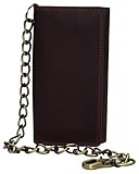 Swiss Marshall Men's RFID Signal Blocking Biker's Vintage Brown Leather Long Tri-fold Chain Checkbook Card ID Wallet (Brown)
