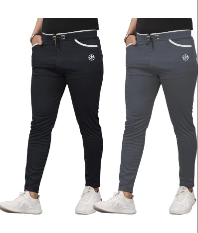 cency Men’s Stretchable Slim Fit Track Pants | Comfortable Jogger Style Pants for Gym, Sports & Casual Wear | Pack of 2 (Black-Grey-M)-picture-31