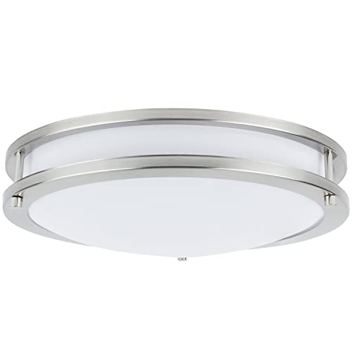 Diodesy 18 Inch Led Ceiling Light Fixture, 28W Flush Mount Ceiling Light Fixture For Bathroom, Hallway, Living Room And Bedroom, Dimmable, 1960Lm, 2700K-5000K 5Cct Adjustable, Brushed Nickel, Etl #TOP2